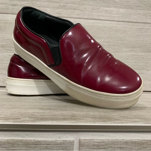 Celine Sneakers Womens EU 36 Slip On Leather Red Burgundy US 6 - Picture 1 of 16